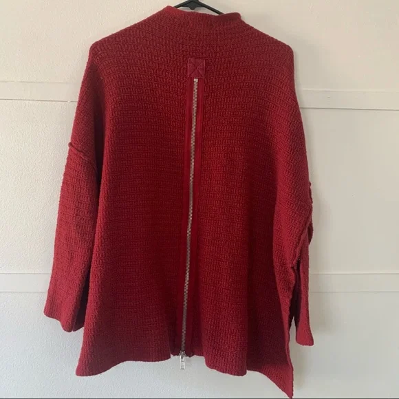 Altard state small red mock neck Oversize sweater zipper back - Picture 2 of 5